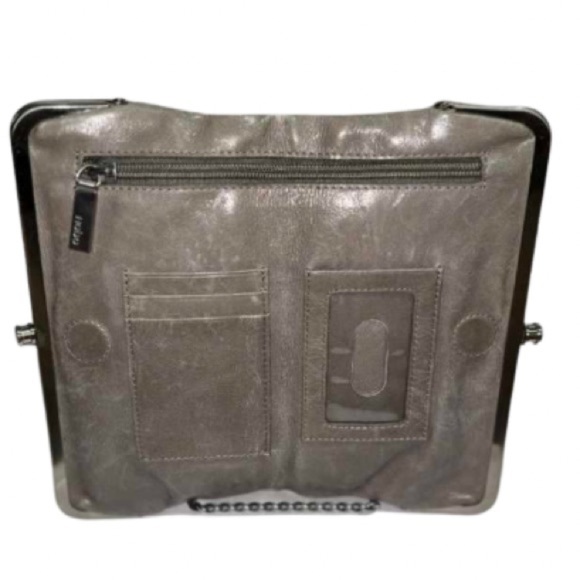 HOBO THE ORIGINAL Lauren Double Frame Clutch Wallet Gray Distressed Leather - Picture 6 of 9